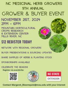 Poster with information on the Medicinal Herb Grower and Buyer event described in the article