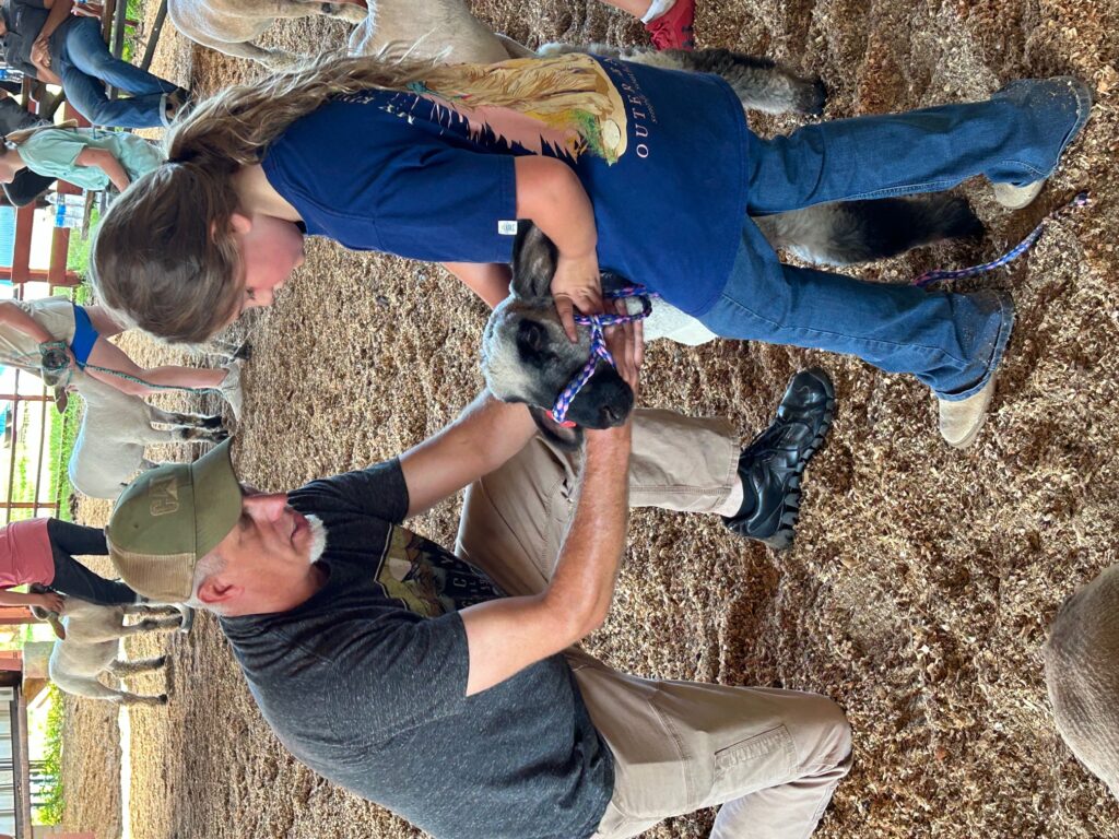 Livestock Agent teaching 4-H'er how to set up